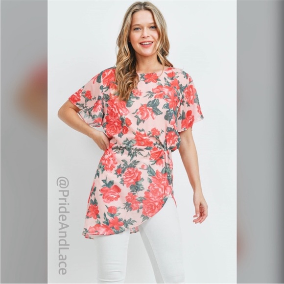 LAST 2️⃣ PEACH FLORAL ASYMMETRICAL TOP - Picture 3 of 3